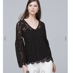 WHBM Black Lace Bell Sleeves Top S S